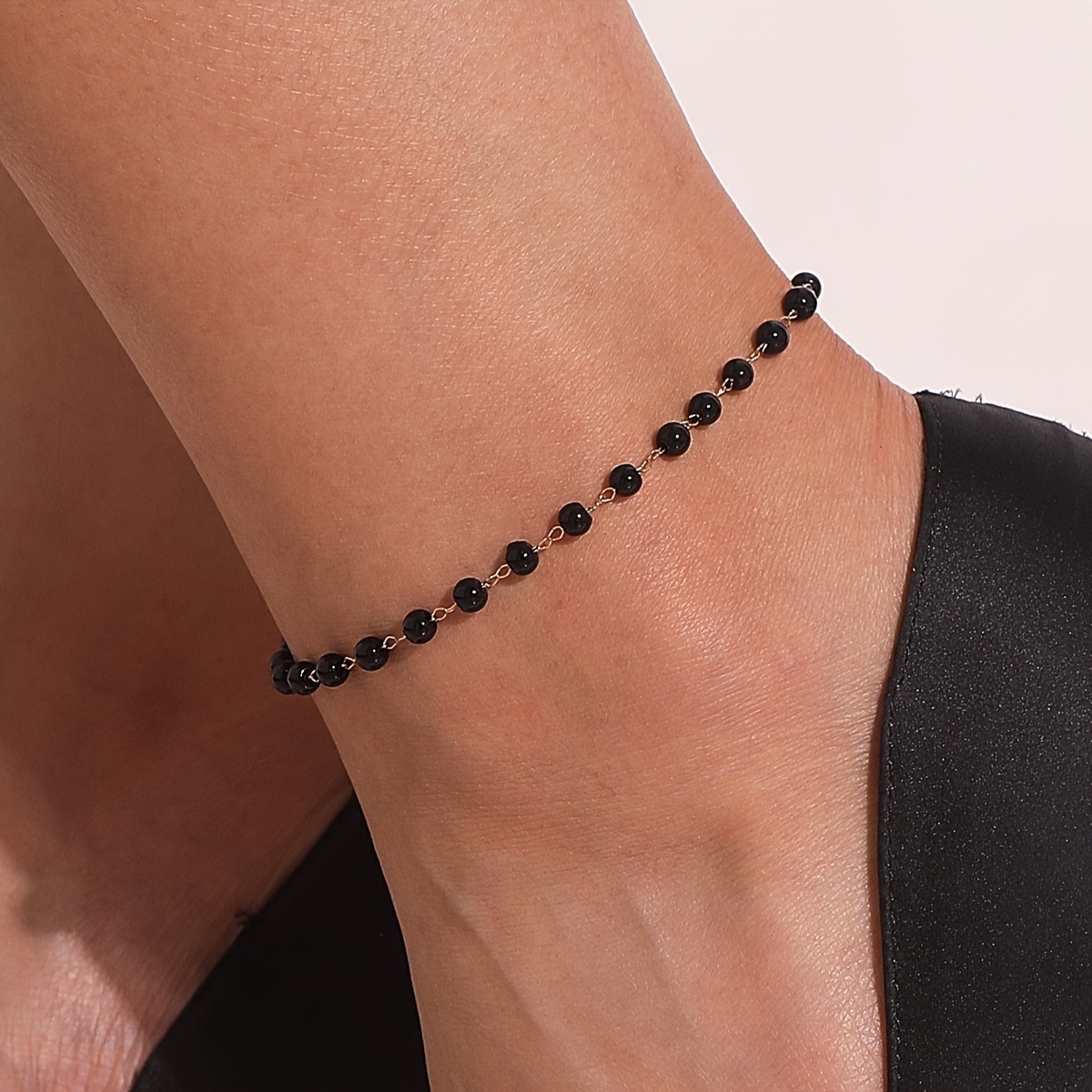 

Elegant Black Beaded Anklet For Women, Simple Style Glass Beads, Fashionable Minimalist Jewelry Accessory