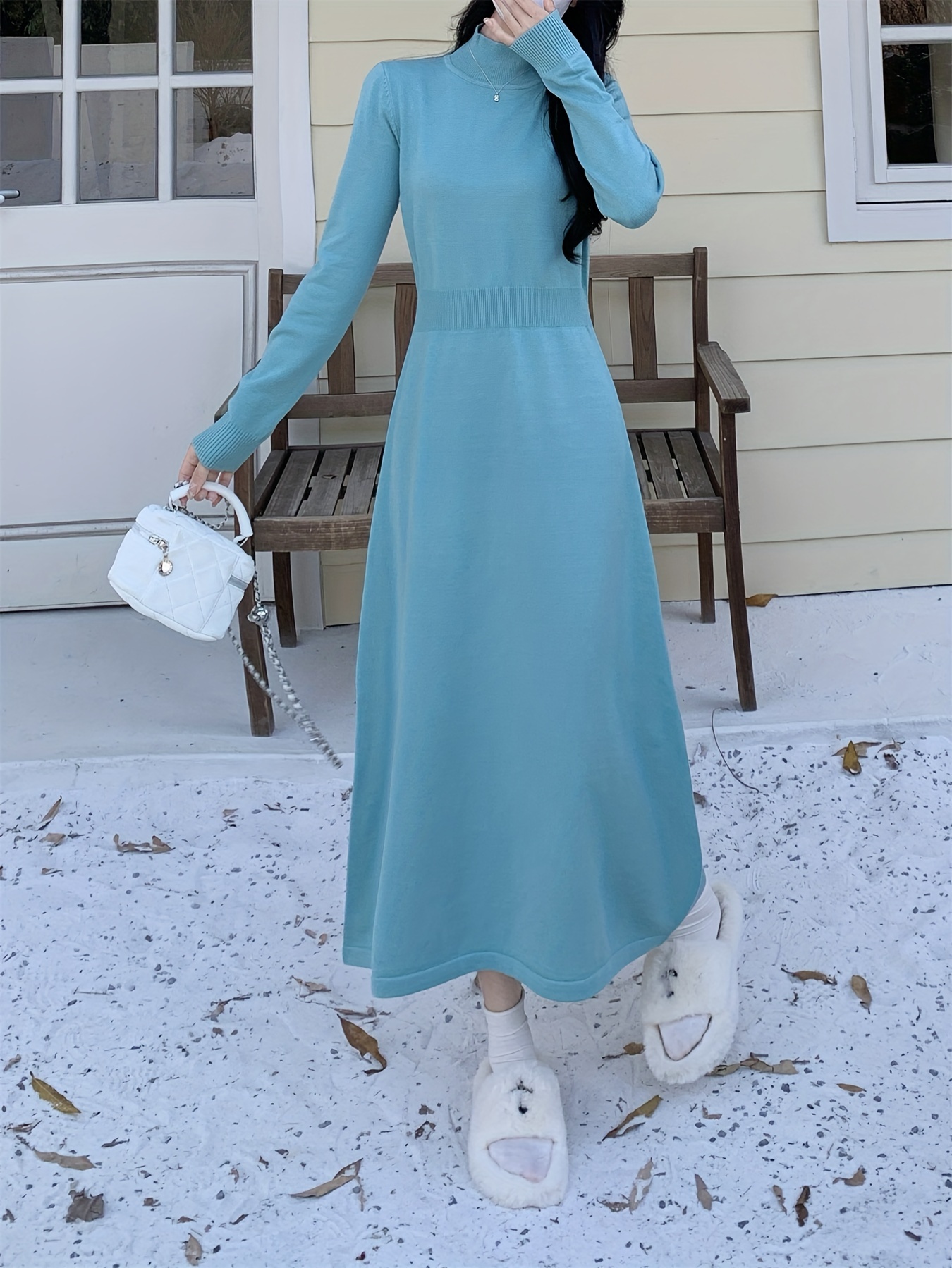 loose winter dresses Ladies Dresses Loose Winter Dresses Women's High Neck Long Sleeve Dress  Loose Fit A Line Winter