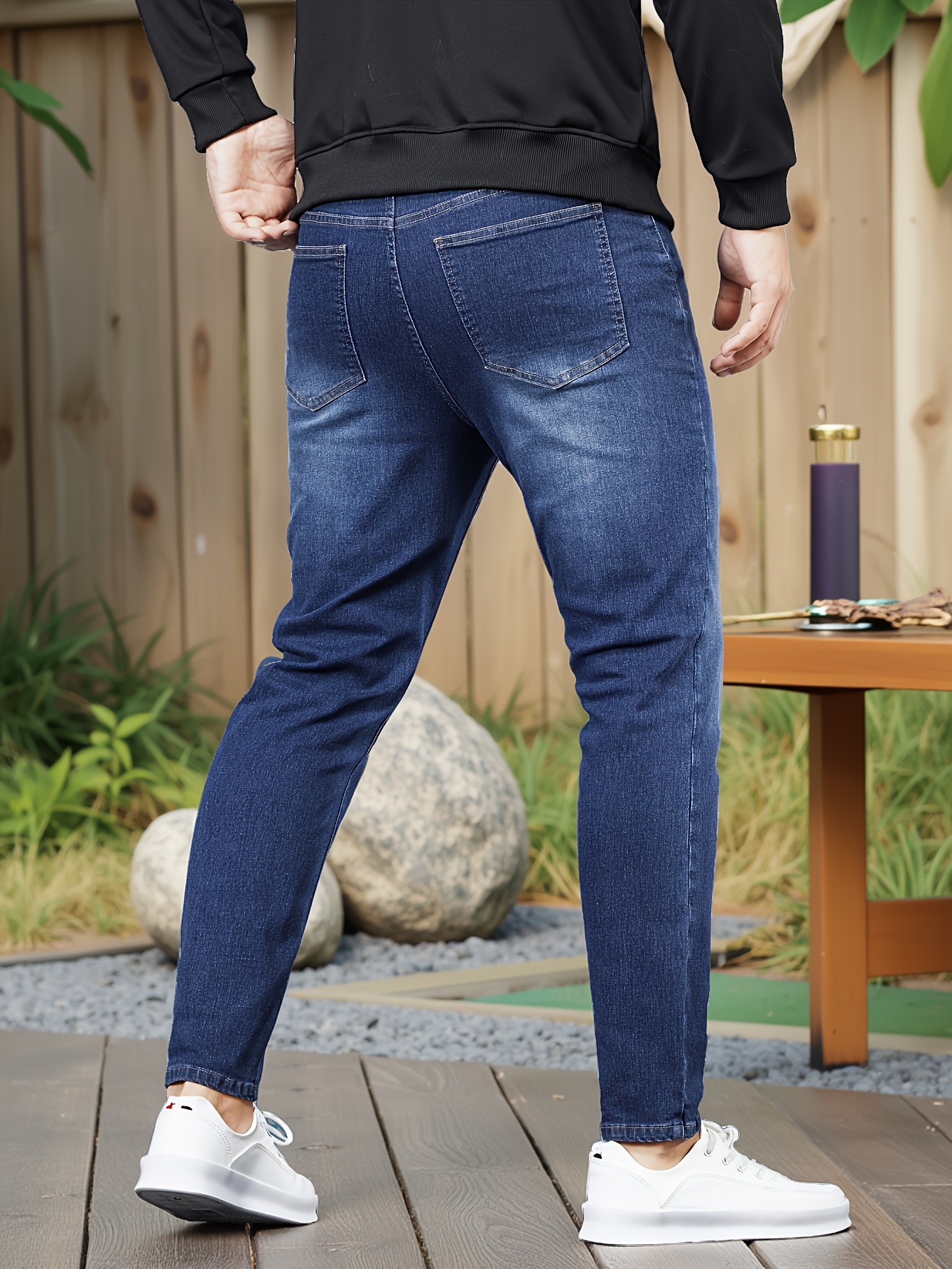 Men'S Slim Fit Black Casual Pants - YASUYUAN Rayon Blend, Medium Stretch, Solid Color, Comfortable & Stylish for All Seasons, Everyday Comfort Wear | Sleek Design | Smooth Texture