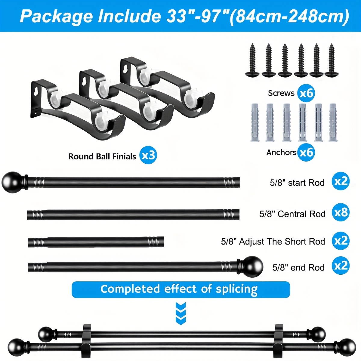 TEMU Double Curtain Rods, Adjustable From 33 To 156 Inches, Metal Extendable Double Drapery Rod Set For Windows, Complete With Pole Brackets. Small