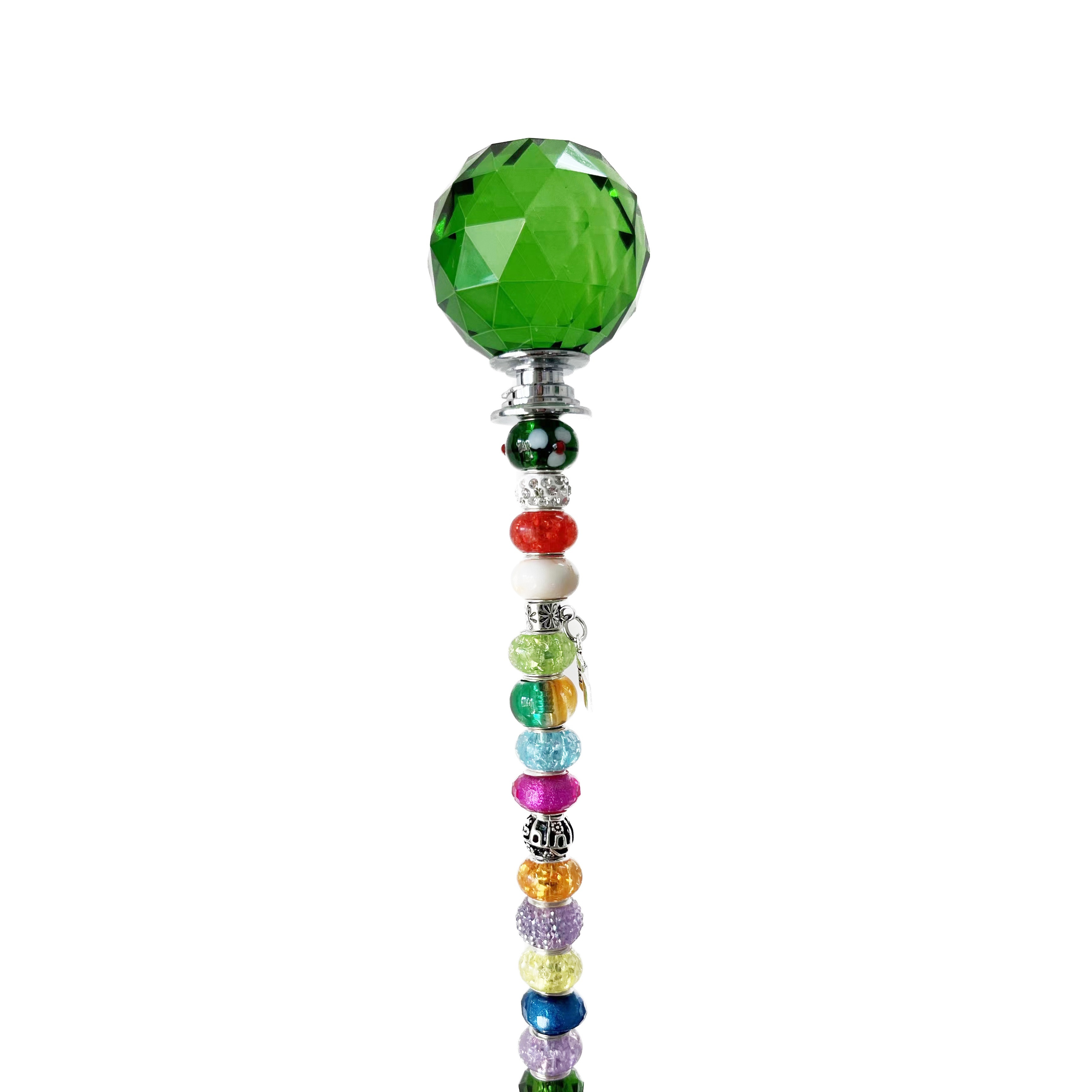 【3d】 [3d] 1pc Colorful Pretty Jeweled Garden Stake, Planter Stake, Round Prism Garden Stick, Fairy Garden Stake, Plant Bling, Potted Plant Stake, 14 Inches