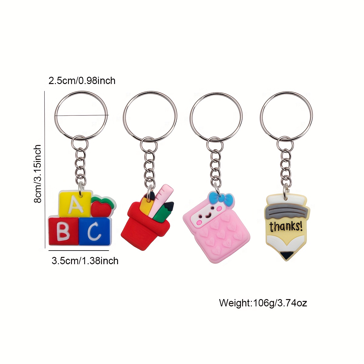 E-shop 27-teiliges Cartoon-Bürobedarf-Schlüsselanhänger Set, Partygeschenk in Großpackung – Rucksackcharms mit süssem Bleistift-, Lineal,- Schreibtafel