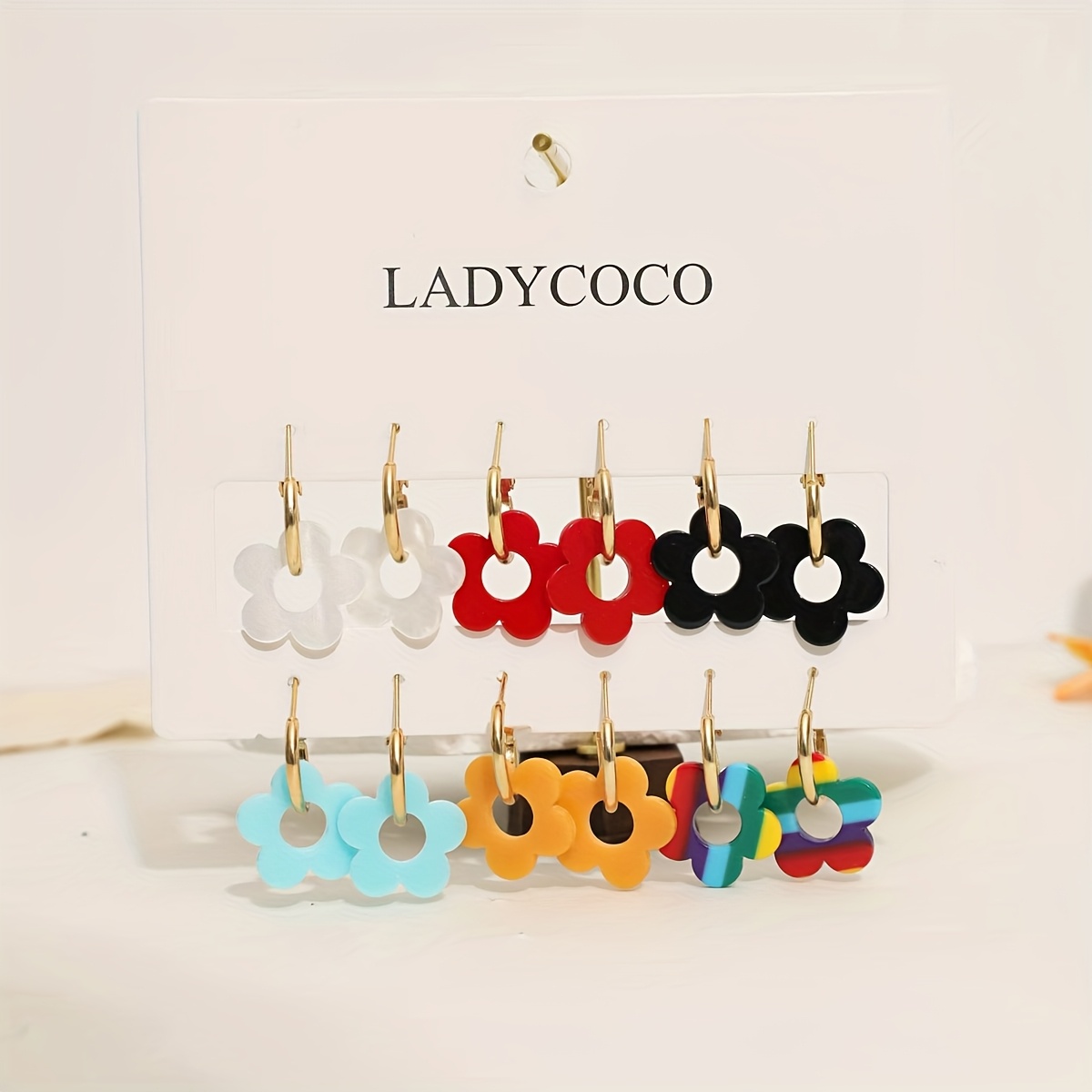 TEMU 6 Pairs Of Stylish And Cute Five-petal Flower Earrings, A Colorful Set Of Ear Jewelry Suitable For Women