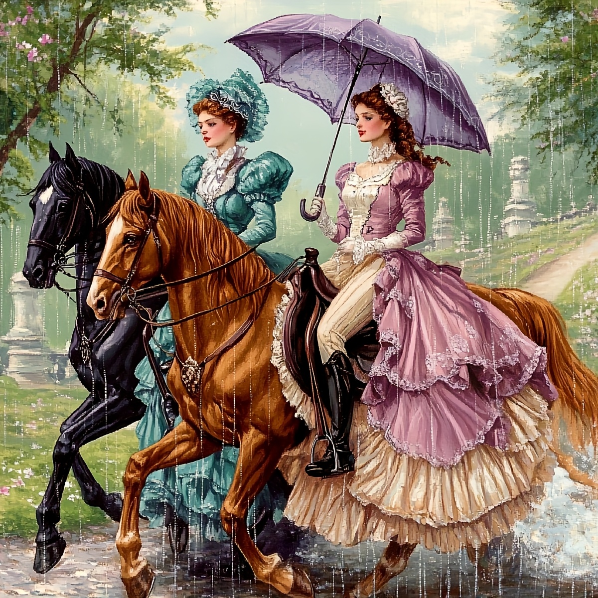 TEMU Jozysh 1pc Frameless 30 * 30cm/11.8 * 11.8in, Victorian Era Riding Lady, 11ct/14ct/16ct Printed Cross Stitch Diy Set, Suitable For Adults And