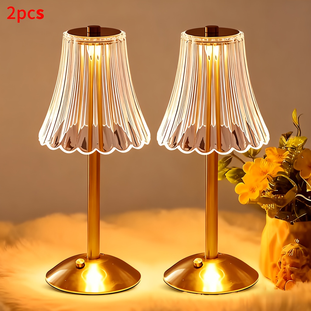 TEMU 1/2pcs Retro Mini Table Lamp, Wireless Desk Lamp For Home And Office, Golden Usb Charging Portable Lamp, 3-color Led Small Portable Touch Lamp.