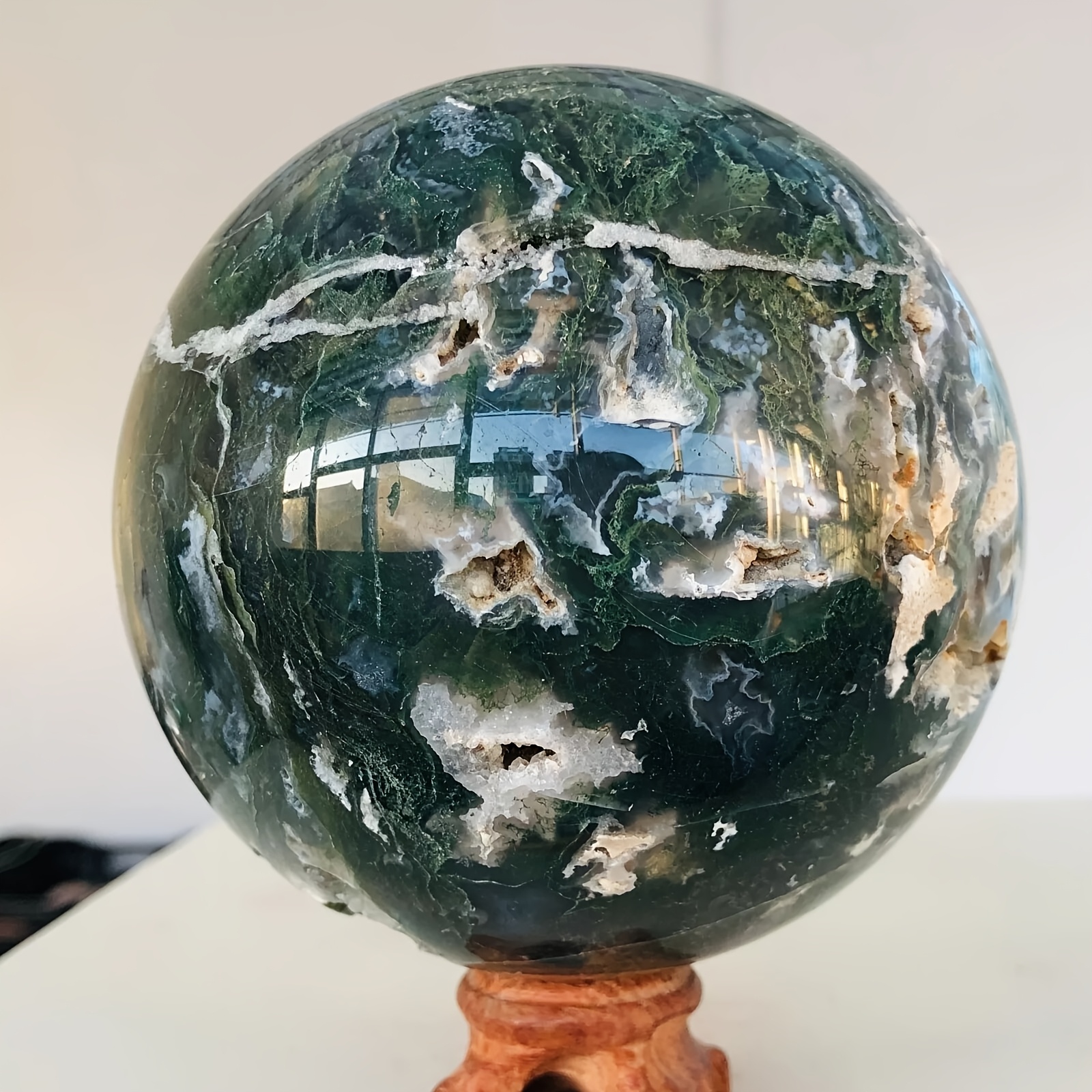Image of 1 Exquisite And Unique Moss Agate , Perfect For Mineral Collectors. This Grass Agate Ball Is A Rare Gemstone, Ideal For Home Decor And . It Makes A Holiday Gift For Occasions Like Easter