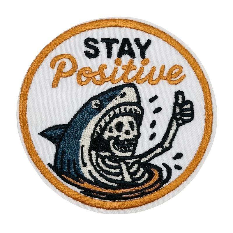 TEMU Patch brodé humoristique " " avec requin et squelette, thermocollant/à coudre, polyvalent pour le raccommodage, la décoration et les projets,