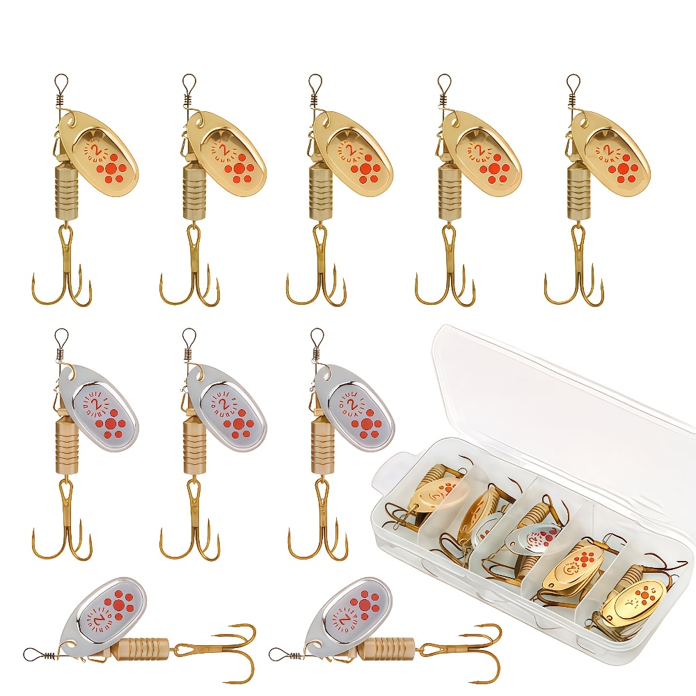 TEMU Jsfun 10pcs Spinner Spoon Metal Bait | Sequins Crankbait Spoon Baits For , Trout, Perch, Pike | Rotating Sequins, Composite Fishing Tackle For