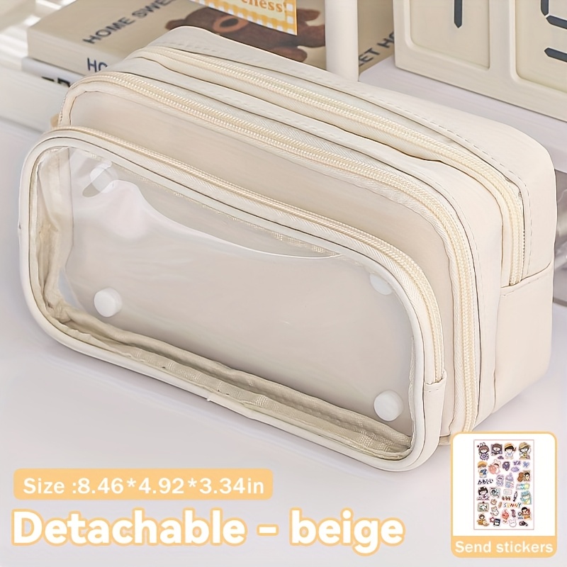 Large Capacity Transparent Multi-compartment Pencil Case, Multi-functional Stationery Storage, Detachable With Free Stickers, Back-to-school Essential, Holiday Gift