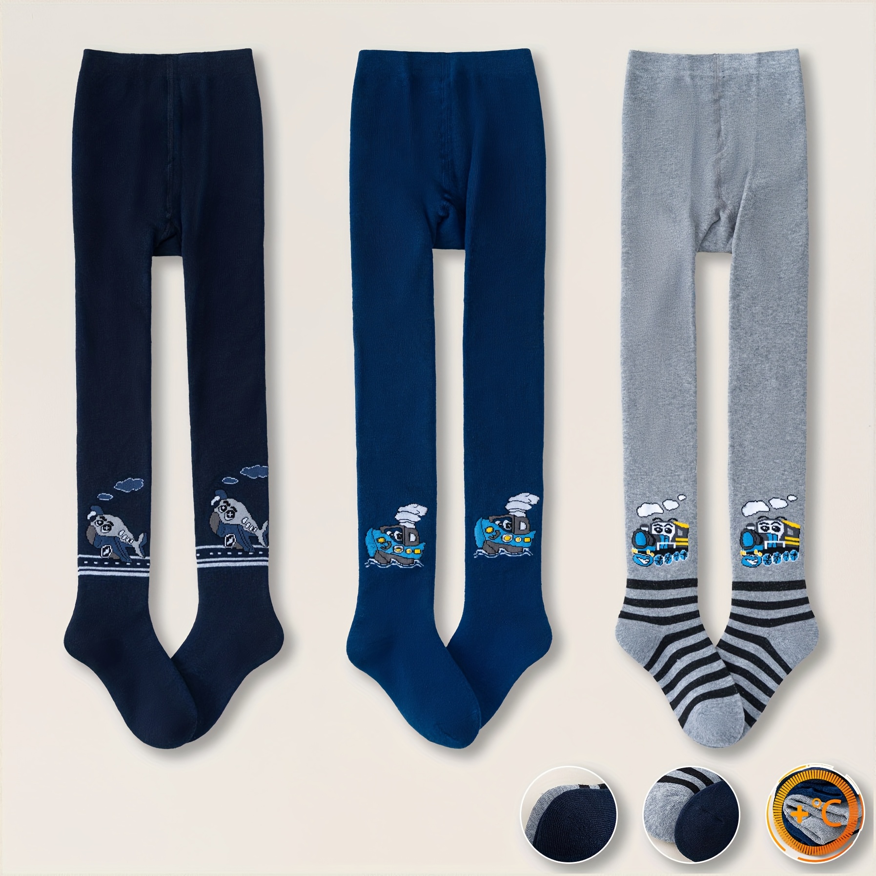 3 Pairs Of Boys' And Girls' Fall Winter Themed Fleece-lined Leggings With Transportation Designs, Made Of Soft Warm Fabric For . Elements Make Them The Top Love Stylish Cozy Tights