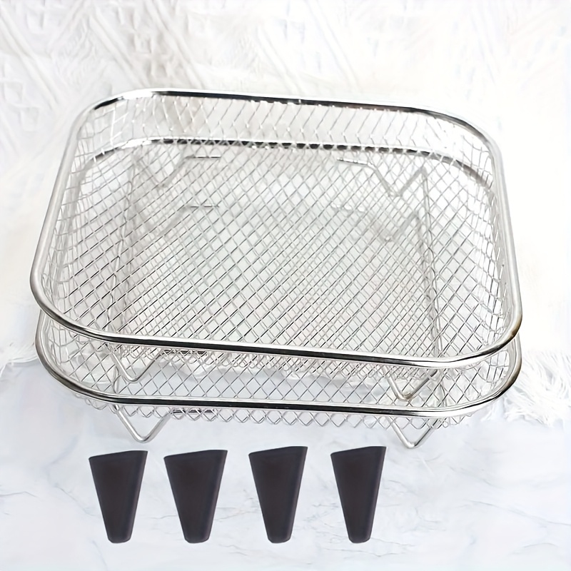 6pcs stainless steel air fryer accessory set stacking rack   pad suitable for ovens pressure cookers and most air fryer accessories kitchen baking tools   in multiple shapes deep fryer accessories are durable and safe