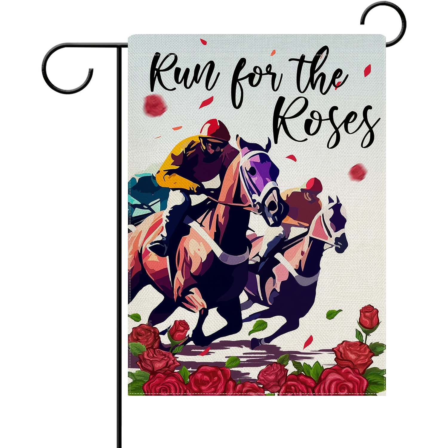 

1pc Garden Flag - "" Horse Racing Decorative Linen Banner, 12 Inch, Vibrant With And Horses, Downs, Outdoor Yard, Or Home Decoration, Yard Decor | Theme | Weatherresistant Flag