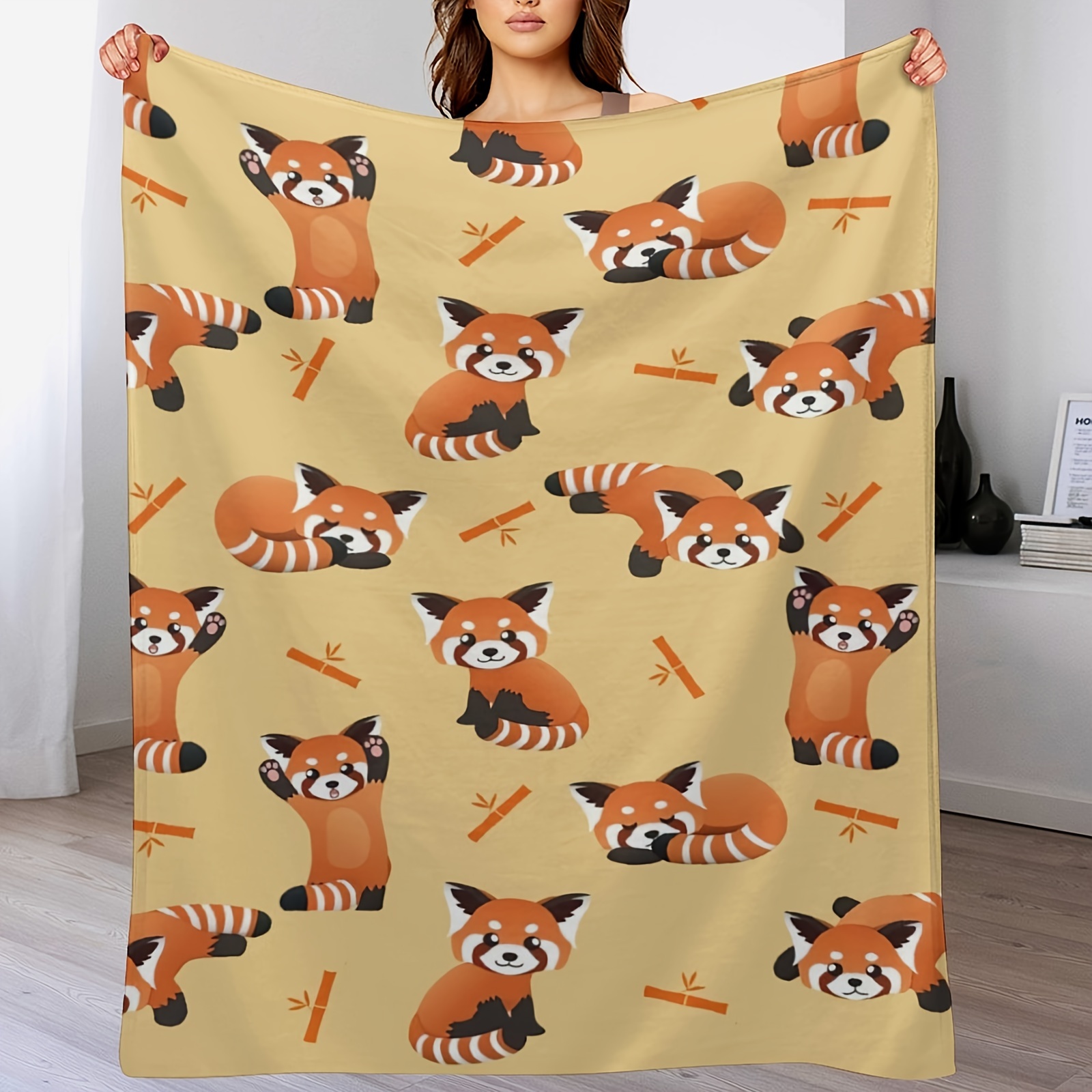 

Flannel Throw Blanket, Cute Red Panda And Bamboo Blanket Home Decor Perfect For Car, Bed And Sofa Blankets For All Season Microfiber Durable Couch Blankets (80x60inch)