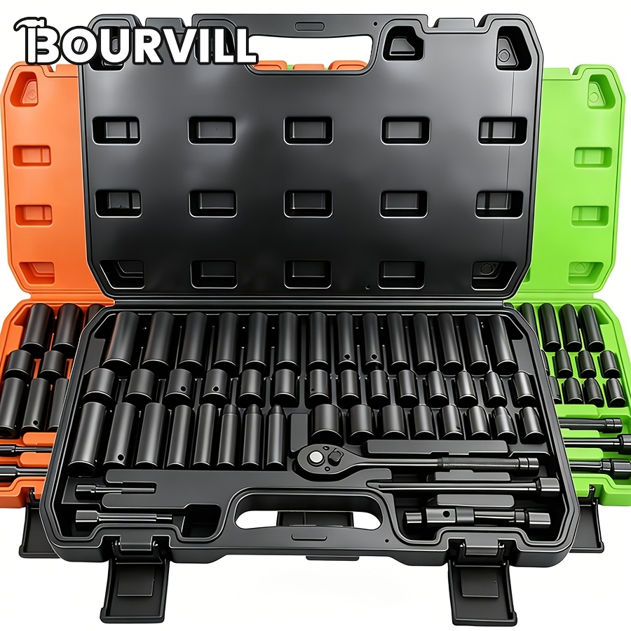 50pcs Impact Sleeve Set, 1/4 Or3/8" Drive Impact Socket Set. 6 Point Standard Metric (8-22mm) & SAE'5/16-3/4-Inch) High-quality Sockets, Contain Adapters & Ratchet Handlewith Portable Toolbox. Nice Gifts