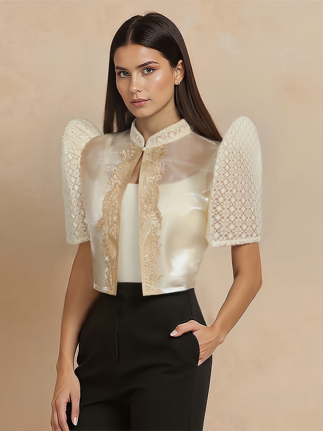 item picture filipino barong inspired lace organza puff sleeve bolero traditional   formal top for weddings and  