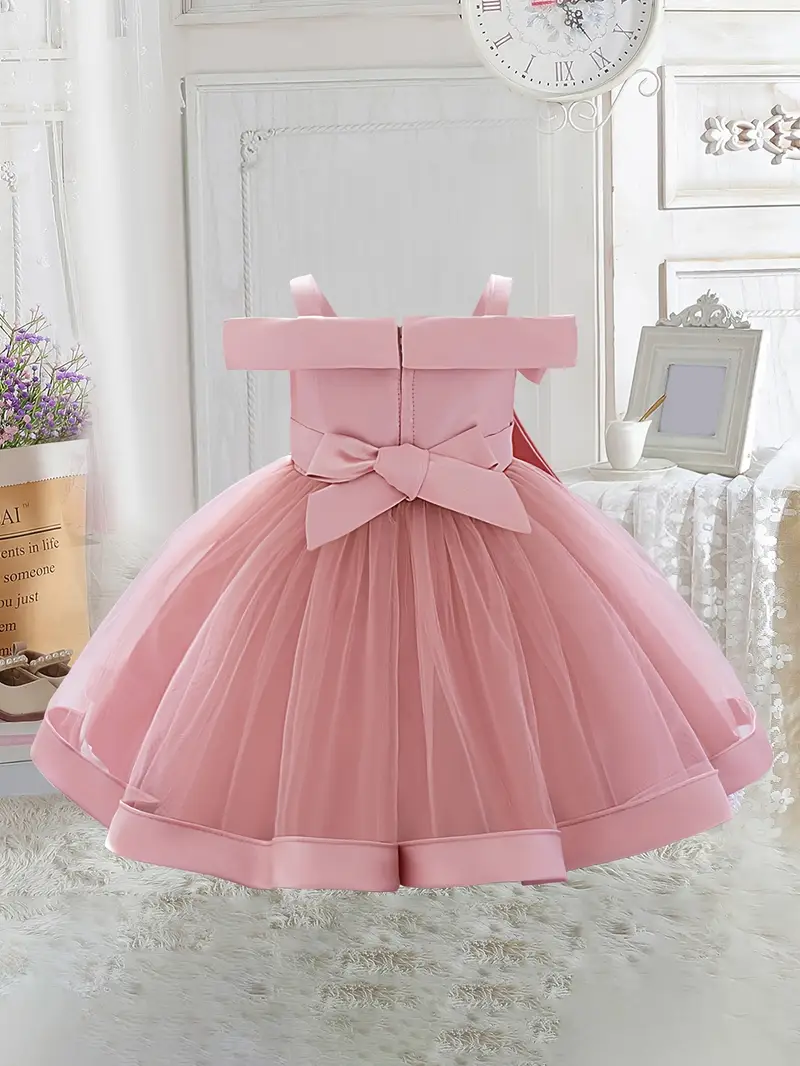childrens christmas party dress AWZXDE Spring Dresses Plaid Print Bow Mesh Long Sleeve Dress Kids Christmas Party Formal Gown