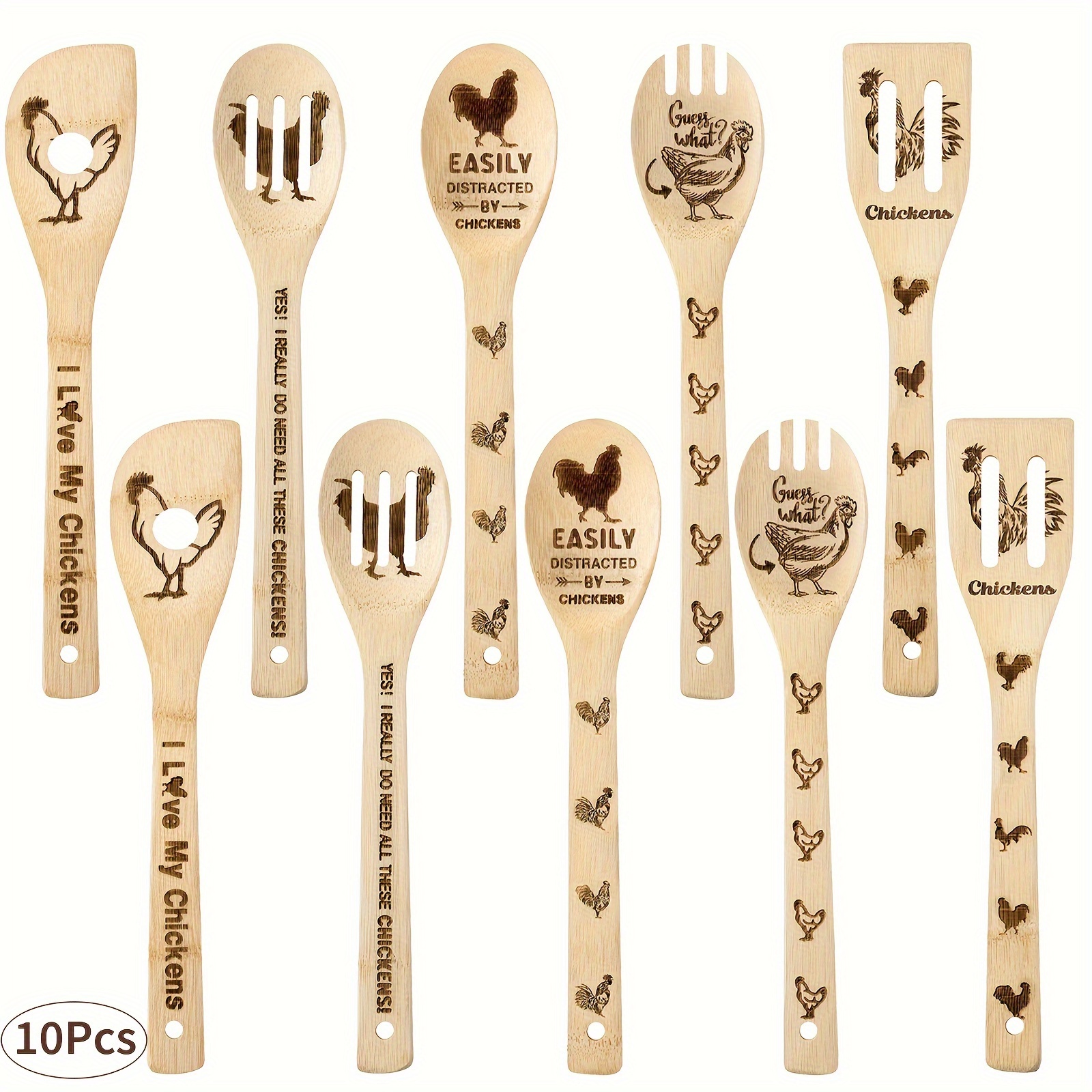 

10pcs Rooster Wooden Cooking Spoons Utensils Bulk, Chicken Bamboo Wood Gadget Cook Spoon Spatulas For Funny Farmhouse Kitchen Decor Housewarming Present Party Supplies