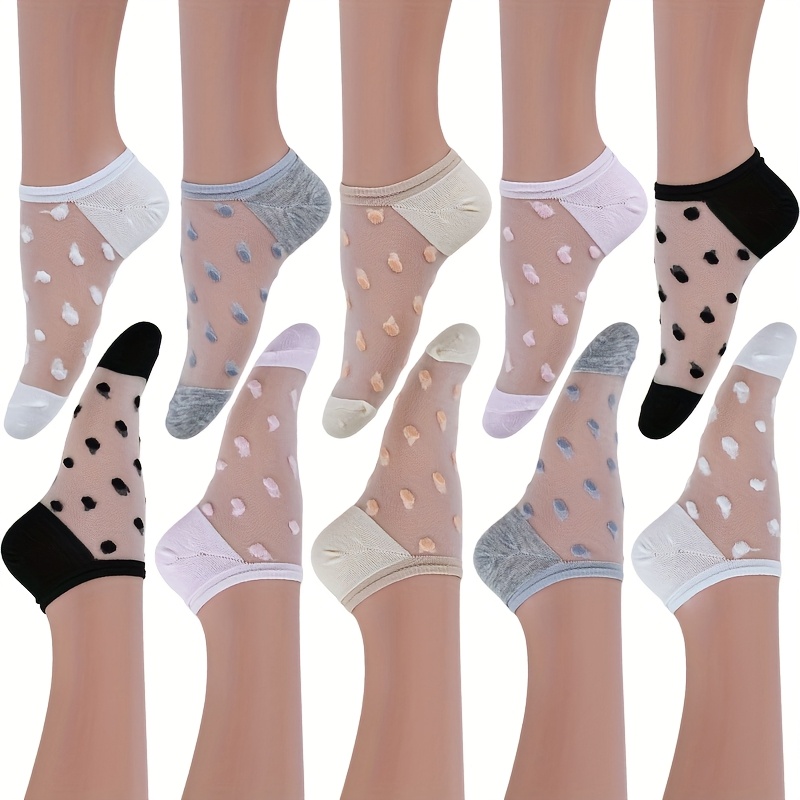 E-shop 10 Paar Sommer Damen Dünne Atmungsaktive Punktmuster Unsichtbare Weiche und Bequeme Bootssocken, Geeignet für den