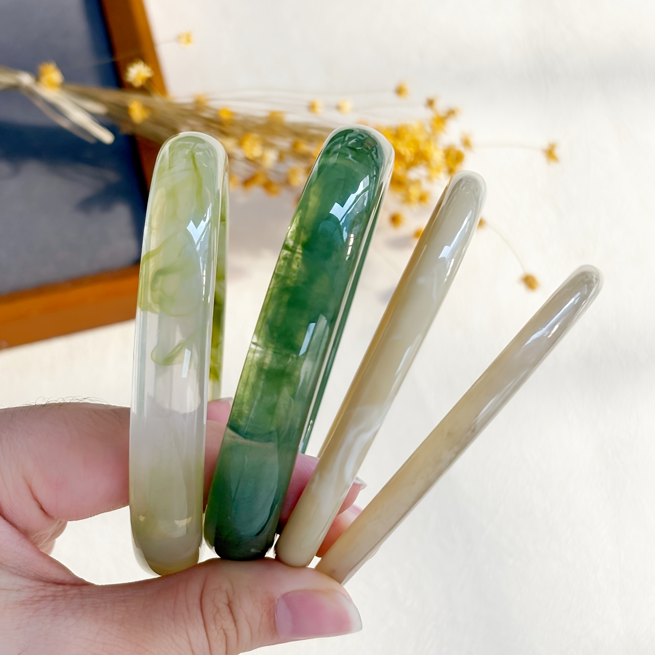 4pc Minimalist Resin Bracelet Set, Vintage Marbled Style