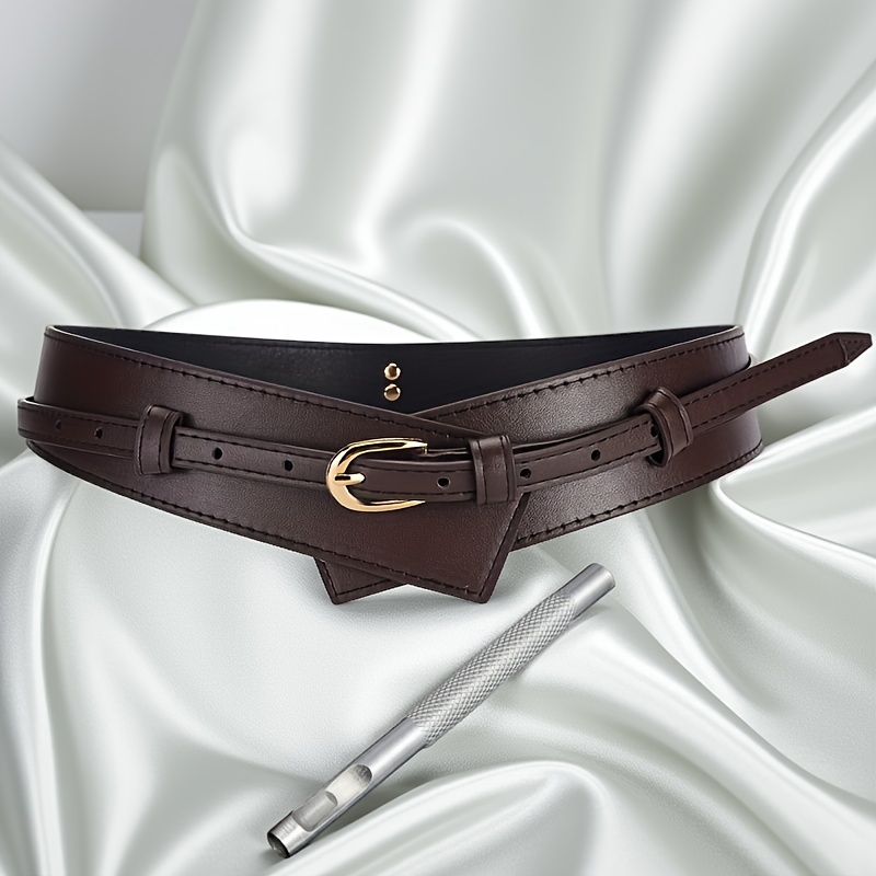 TEMU Cinturón Ancho de Mujer con Herramienta de Perforación, 2 Formas de Usar, Cinturón de Moda Convertible o Desmontable, Hebilla Dorada, Cinturón