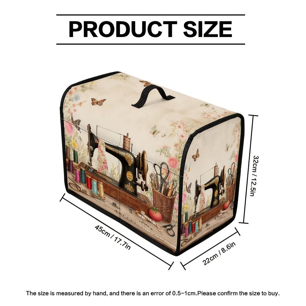 TEMU antipolvo para máquina de coser con estampado de floral de máquina de coser vintage (1 pieza), impresión 2D - Mantiene el equipo de costura ,
