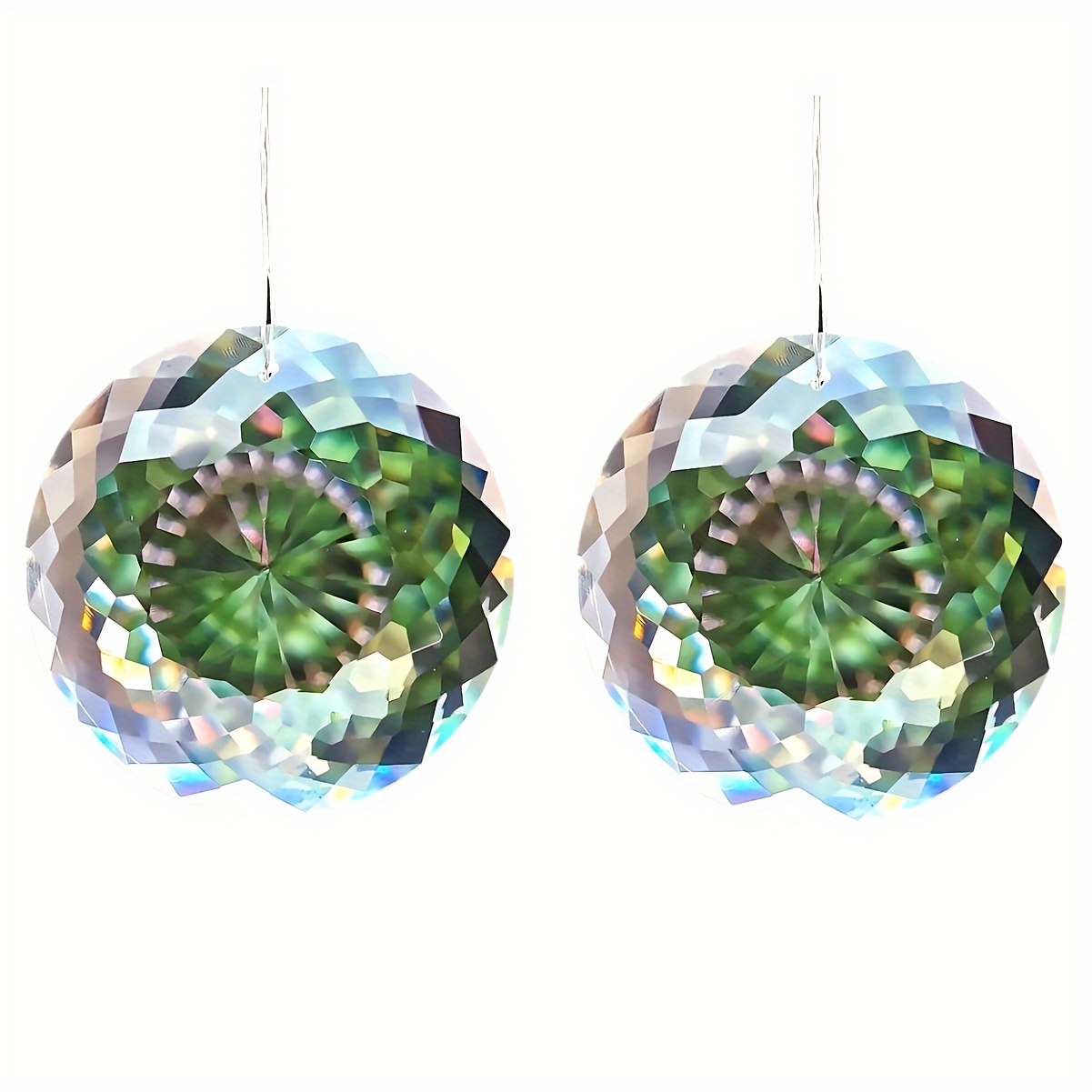 Image of 2 75mm Hanging Flower Of Life Glass Crystals, Sun Catchers, Crystal Prisms, Chandelier Pendants