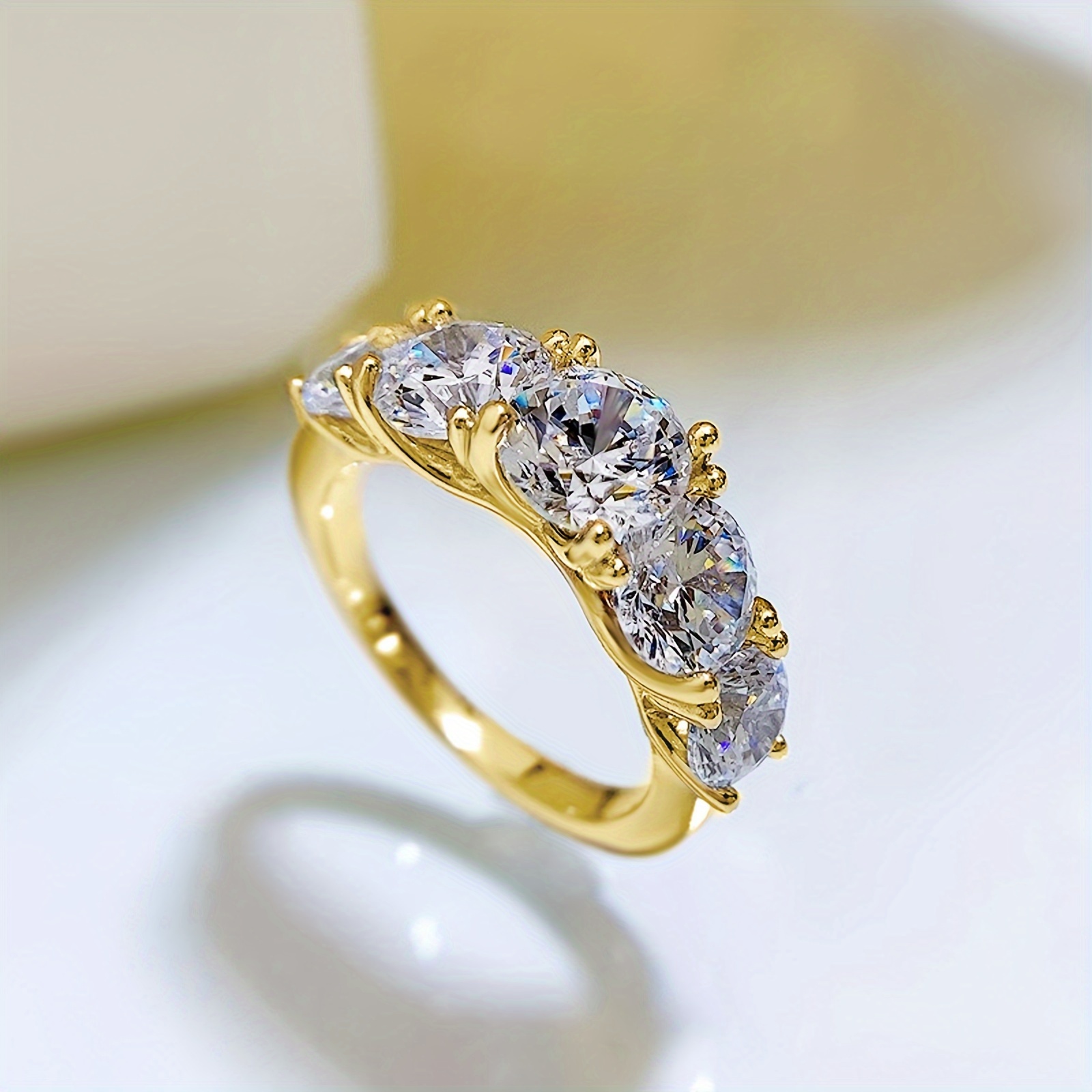 Moissanite 5 Stone 925 Silver Ring, 6.5mm Round Moissanite