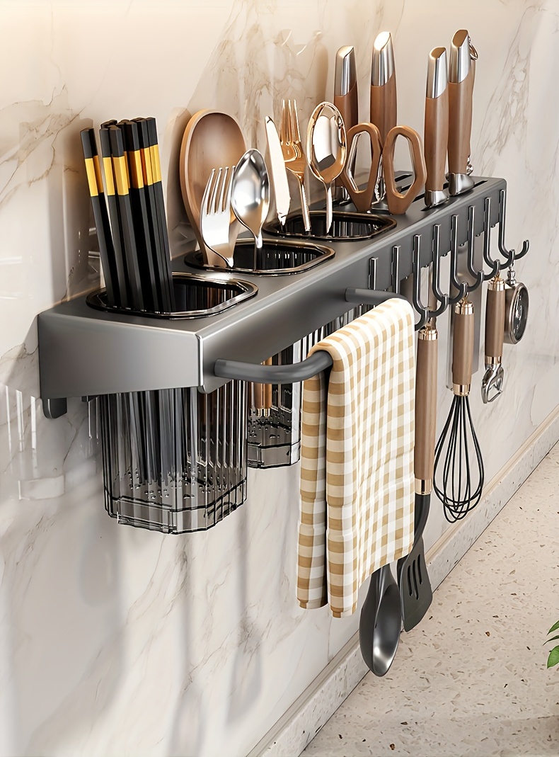 1pc tool storage multi functional kitchen utensil rack knife holder wall mounted cutlery rack kitchen tool storage rack details 0