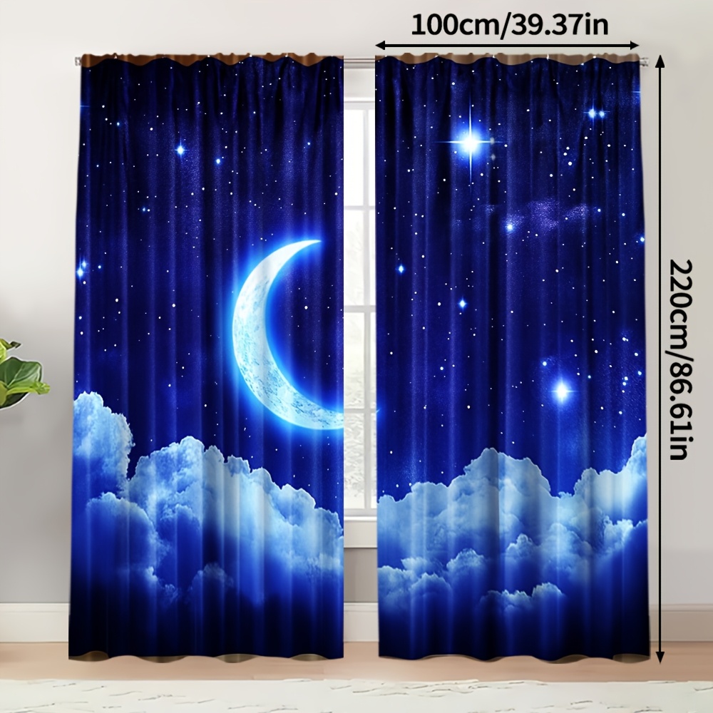 TEMU 2pcs, Popular Curtain Cloth Starry Sky Versatile Polyester Fabric Festive For Living Room, Home Decoration, Room Decoration (without Rod)