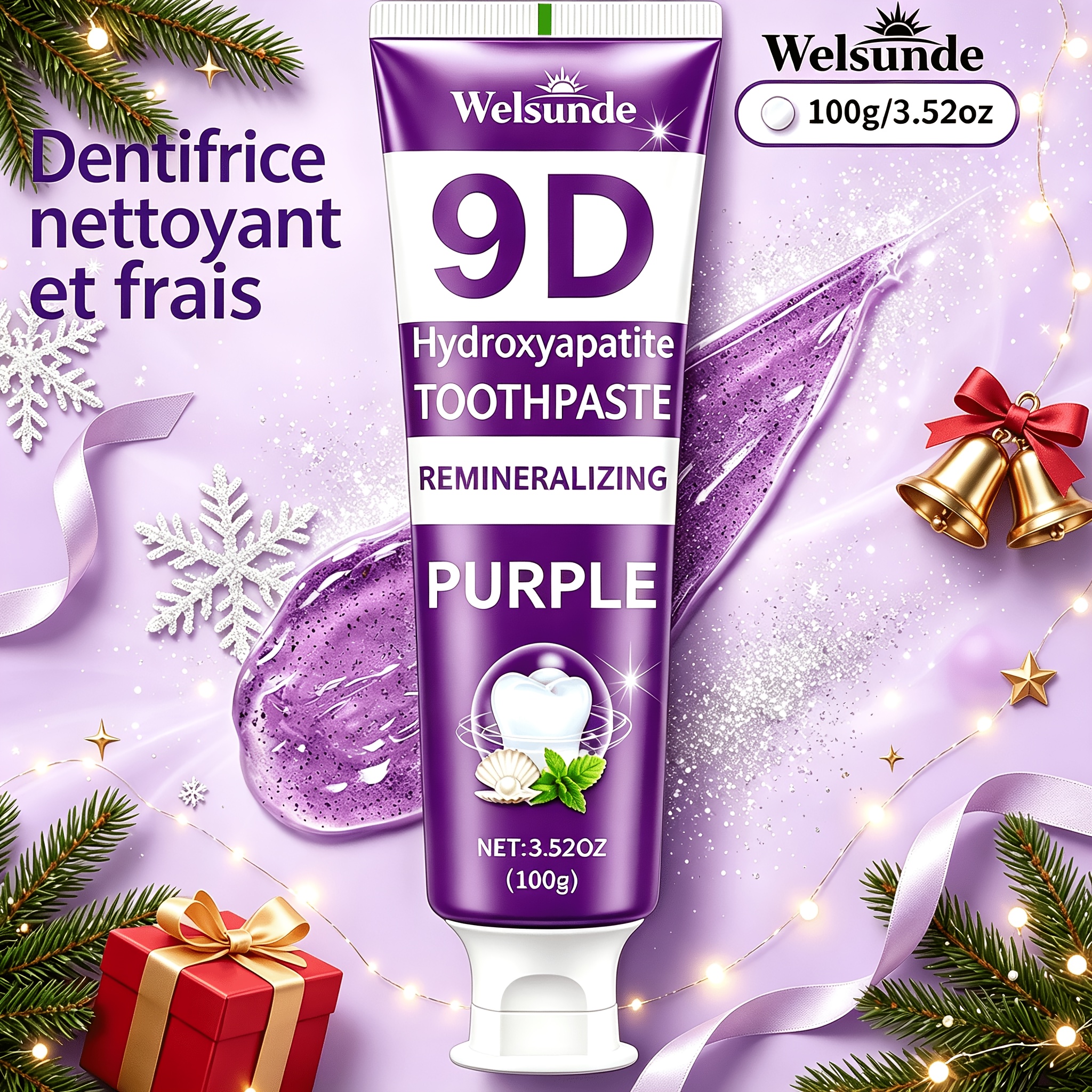 TEMU Dentifrice 9D Violet, Dentifrice Réminéralisant à l'Hydroxyapatite - 100g/3.52oz, Nettoyage en & , à la , Portable pour , Idéal Cadeau pour &