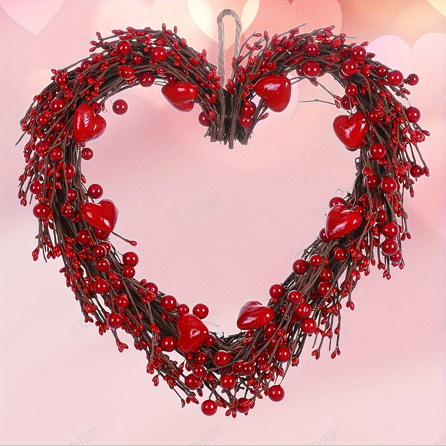 

1pc 15- Red -shaped Wreath, Plastic Installation, No Needed, Featherless, For 's Day, Day & Decor