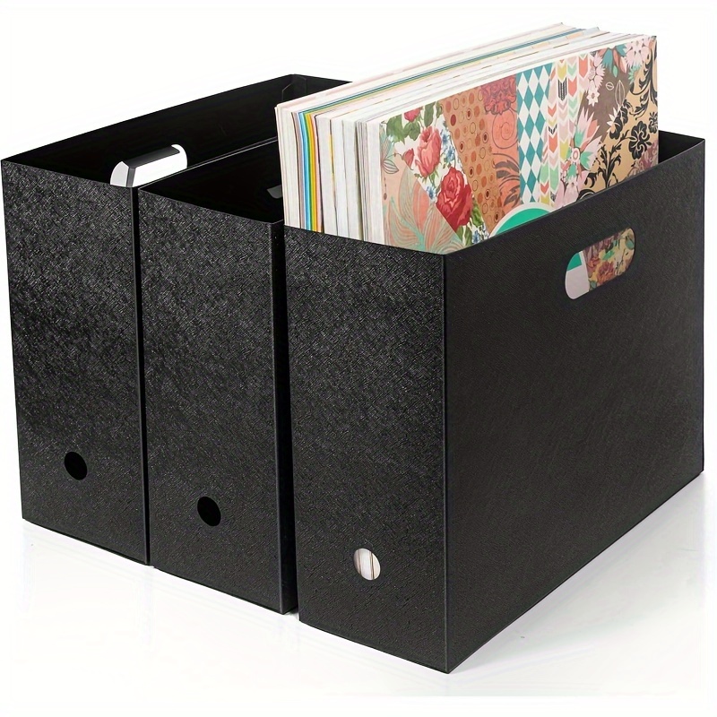 

2-pack Black Plastic Scrapbooking Storage Box, Foldable File Organizer For Scrapbook Paper 32x11x24.5cm