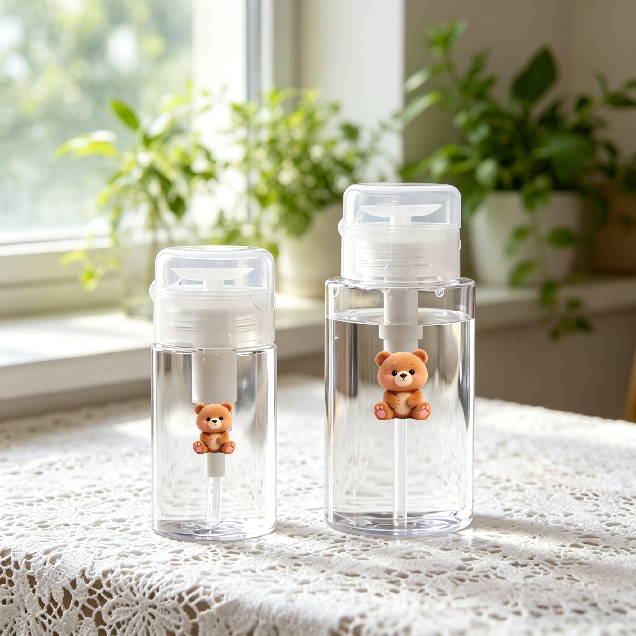TEMU 1pc Soft Cartoon Teddy Bear Pattern Travel Skincare Refillable Bottle - Small Capacity Pump Bottle, Reusable Cosmetic Container, Pump Bottle For