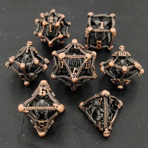 new metal skeleton dice set 7pcs skull monster element combination mystery dice set large tabletop sifter accessories
