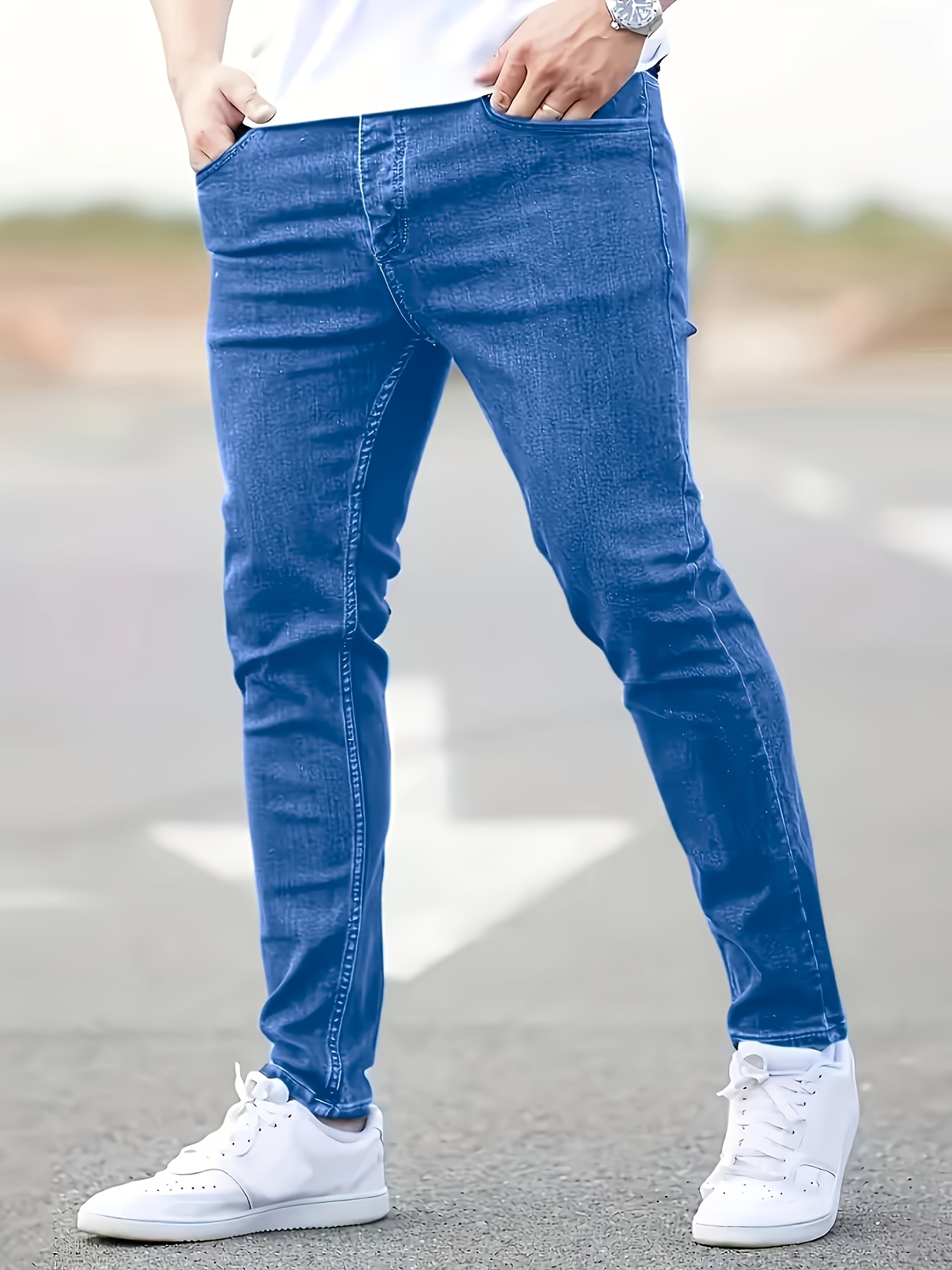 Men'S Solid Color Slim-Fit Classic Versatile Fashion Jeans for All Seasons