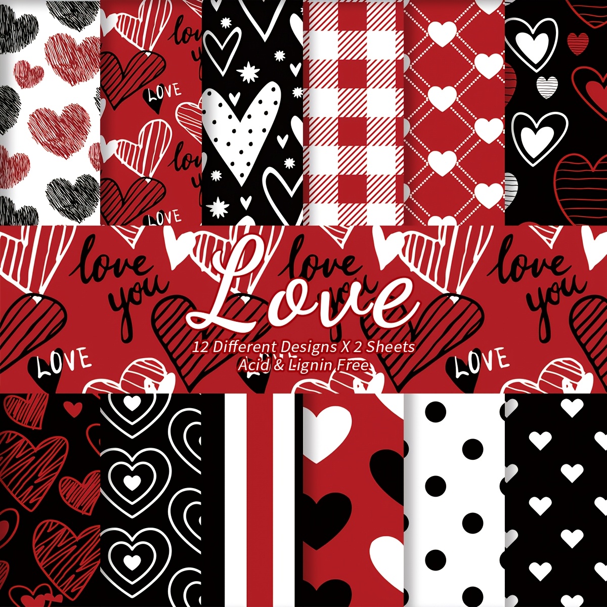 

24pcs Elegant 'love You' , 6x6" & Polka Dot Patterns - Valentine's Day, Birthdays, Weddings | Ideal For Origami, Card Making & Diy Decor