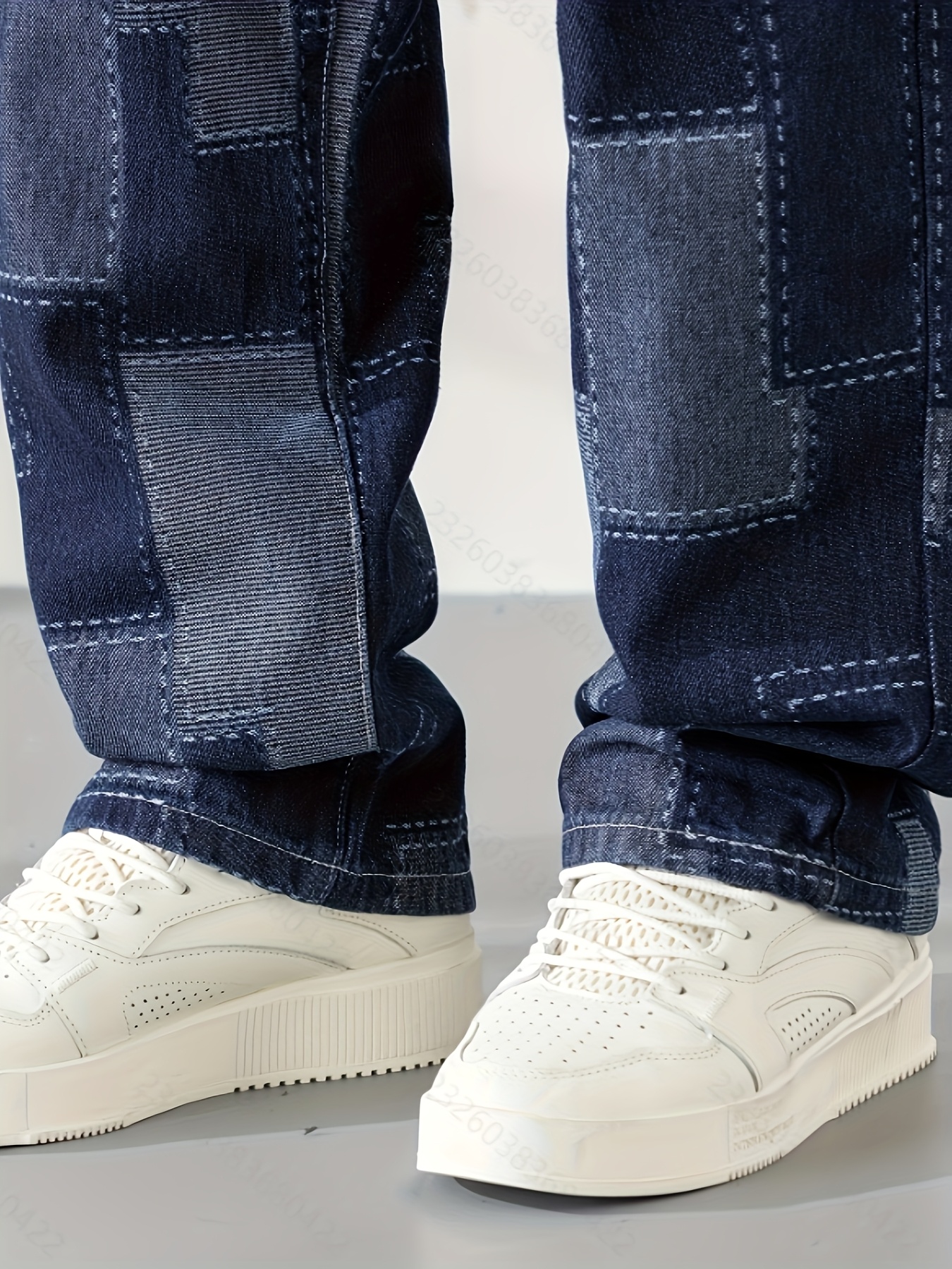 Men'S Plus Size Geometric Denim Jeans - Casual Straight-Leg Pants with Button Closure, Pockets, and Non-Stretch Fabric for Golf & Casual Attire, Spring Summer Fall, PLUS SIZE