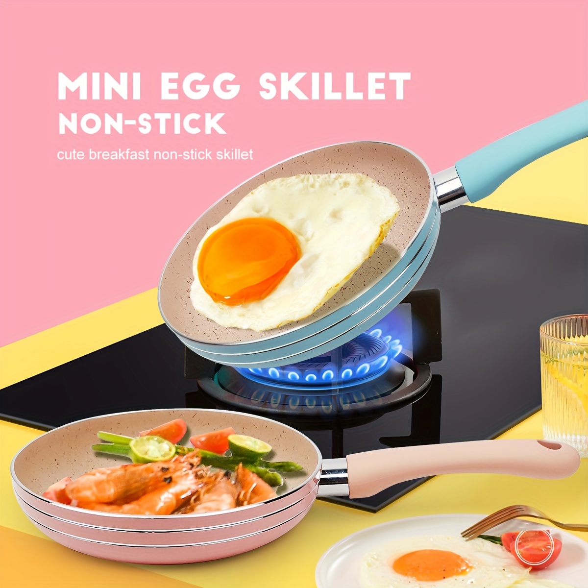 

Mini Egg , 1-person Breakfast Frying Pan, Cute Pink & Blue Aluminum Kitchenware, Dishwasher Safe, Easy To Clean Cooking Pot