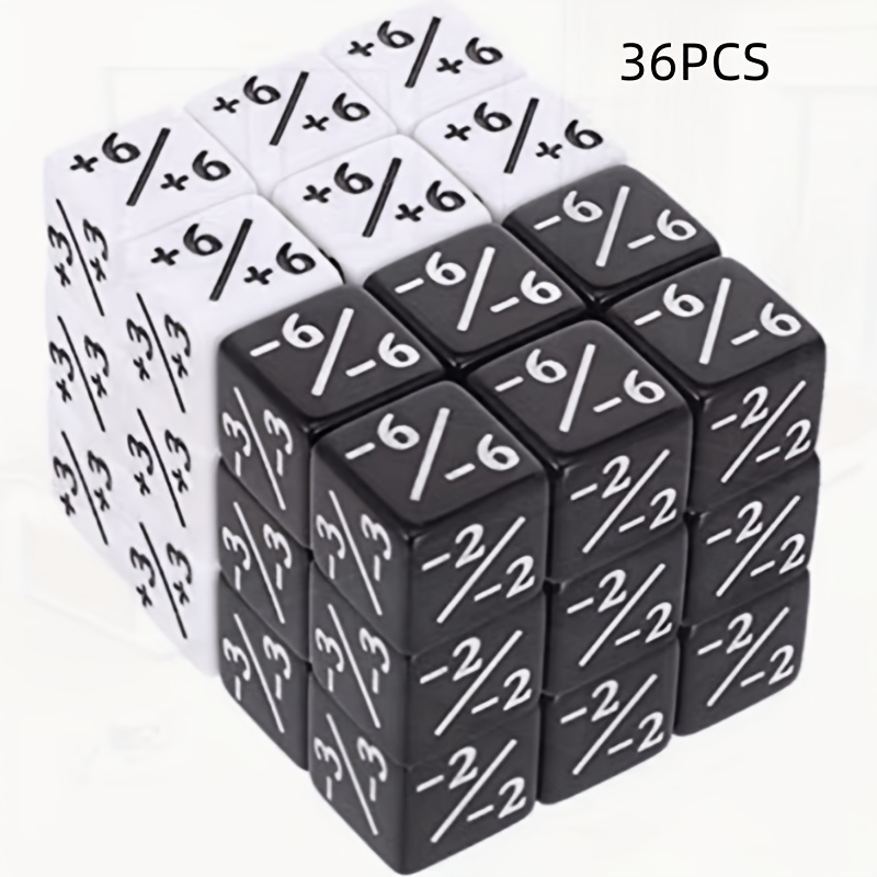 TEMU Würfelset (Schwarz und Weiß, je 6 Stück), mit +/- 6 Punkten für Tischspiele - Wiederverwendbare und robuste Würfel zur Aufzeichnung von