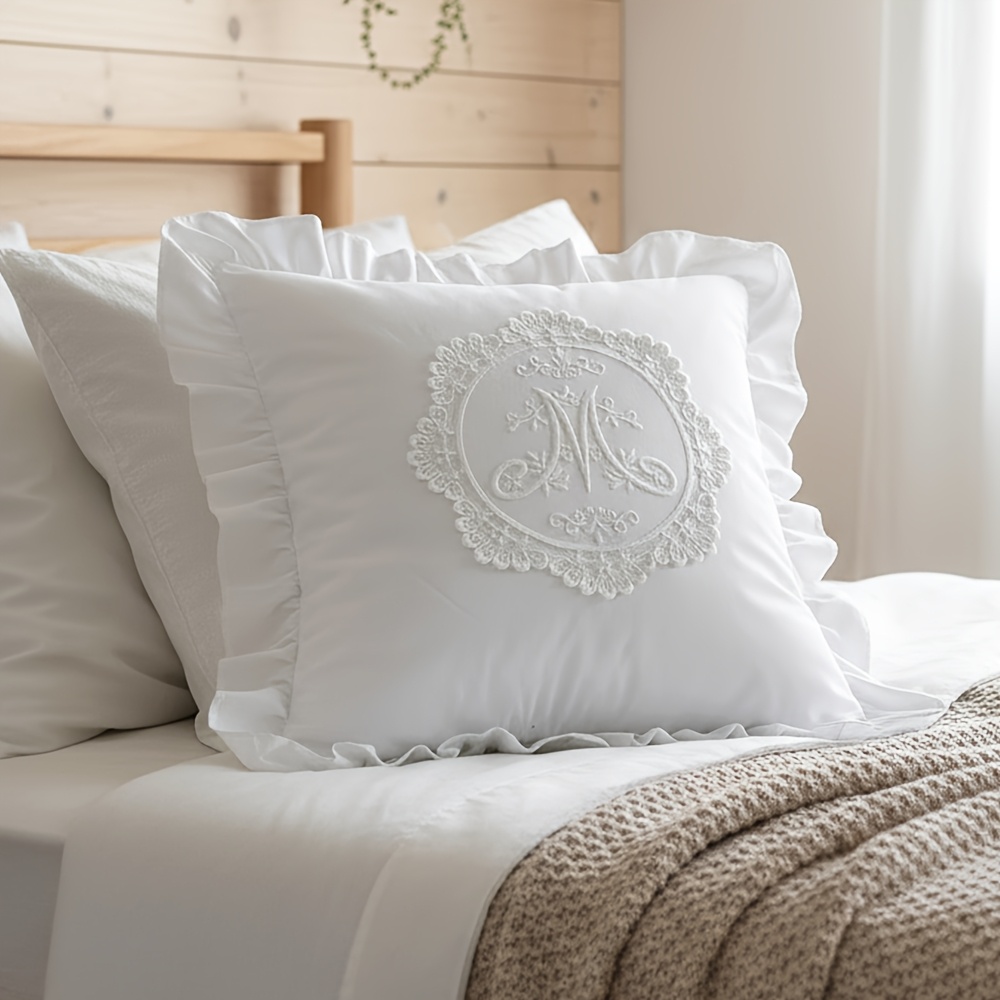 1ks b�l� krajkov� vy��van� povlak na pol�t��, vlo�ka do pol�t��e nen� sou��st�, francouzsk� styl potah na pol�t�� na pohovku do ob�vac�ho pokoje, ka�dodenn� povlak na dekorativn� pol�t�� do lo�nice, l�tkov� dekorace do dom�cnosti 0