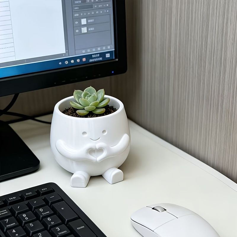Image of Heart-shaped Vase Decoration, Cute Succulent Green Plant Pot Container, High Aesthetic Small Flower Pot Home Decor, Office Indoor Outdoor Desktop Home Ornament