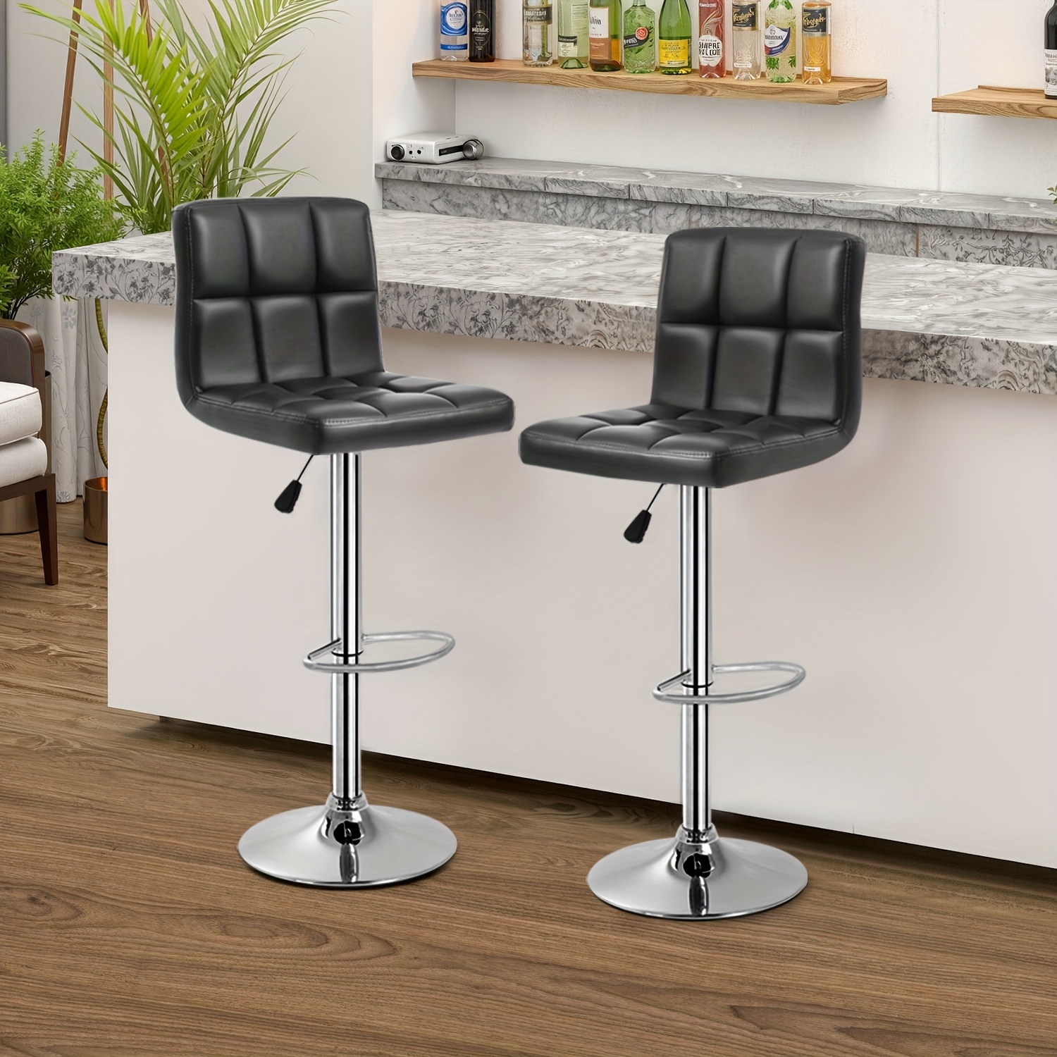 set 2 bar chair faux leather adjustable rotate stool - Temu