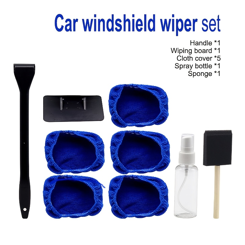 TEMU Car Windshield Cleaning Brush, Adjustable 180 ° Defogging Cleaning Tool, Equipped With 5 Reusable Cleaning Cloths, Long Handled Window Cleaning