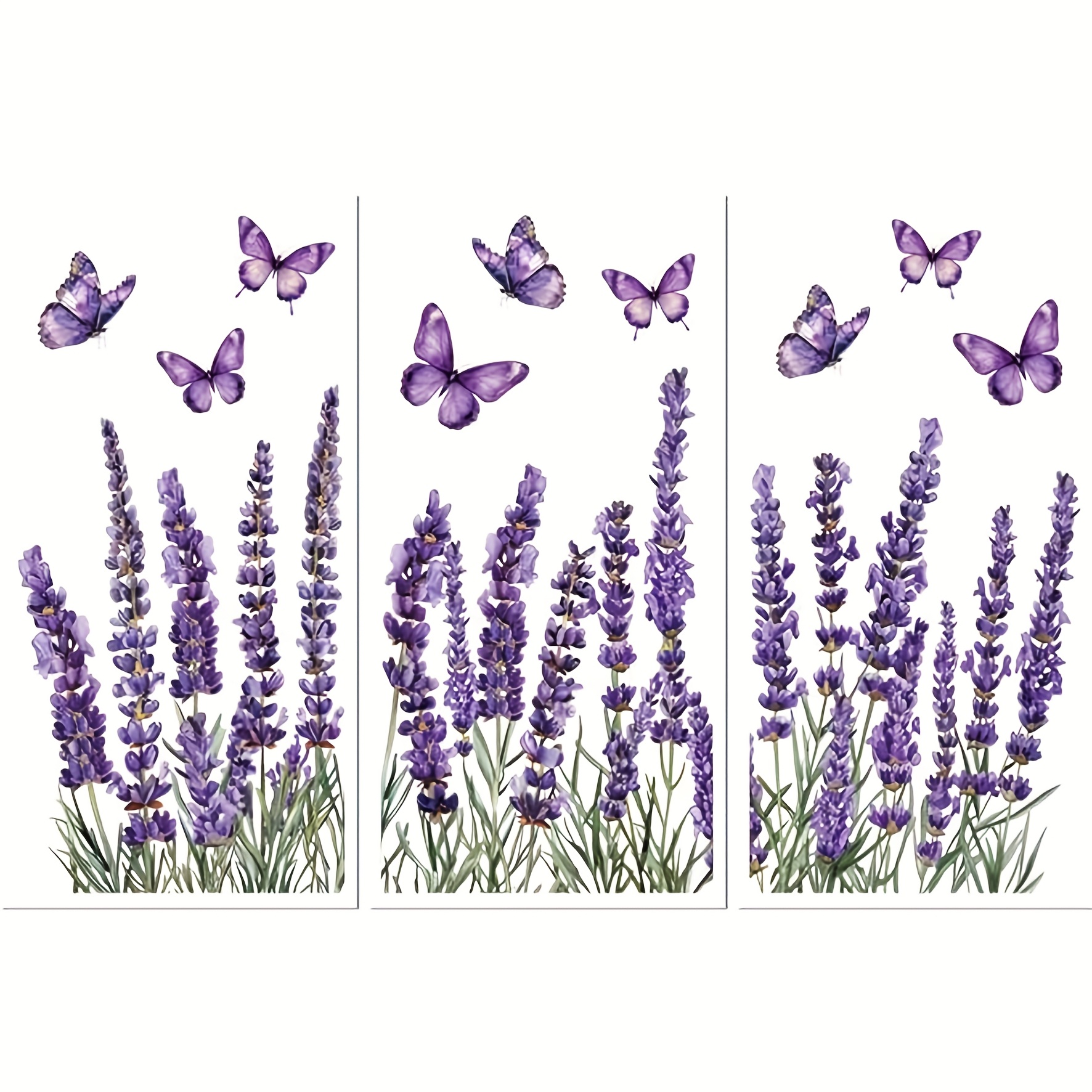 TEMU 3pcs/set Of Lavender Suitable For Furniture Craft Decoration, Three-dimensional Waterproof Uv Dtf Transfer Drawer Vanity Glass Ceramic Wood