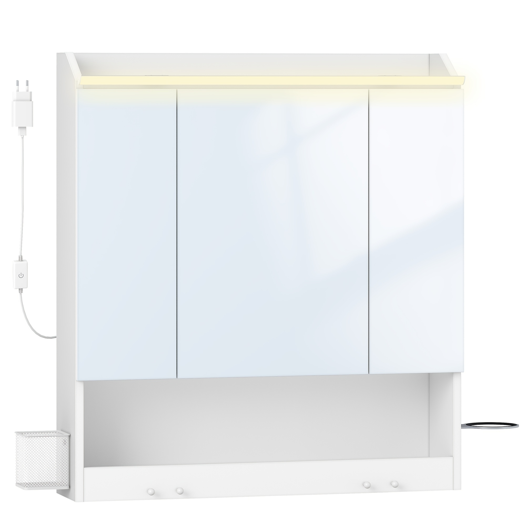 Image of 15 X 70 X 78.8cm, Bathroom Mirror Cabinet With Mirror, Wall Cabinet With 3 Doors, Adjustable Shelves, With Hooks, For Bathroom, White