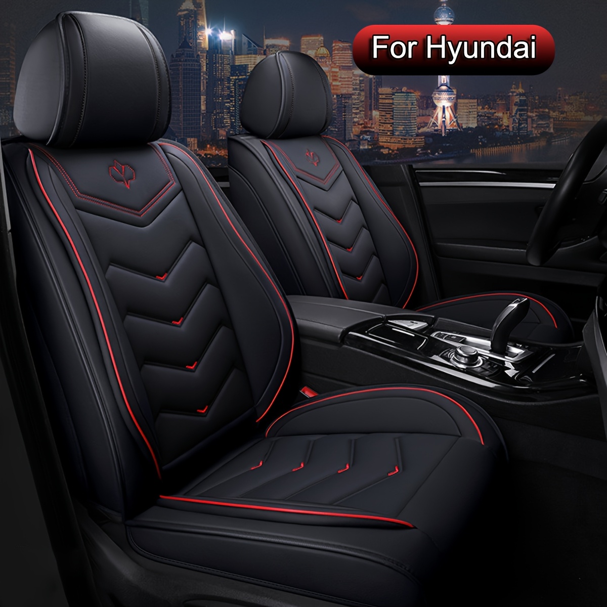 Image of Full Set Of 5-seat Car Seat Covers, Suitable For Tucson, Kona, I20, I30, I10, Santa Fe, , . Waterproof Pu Leather Car Seat Covers, Universal Front And Rear Seat Covers, Adjustable Car Seat Protectors