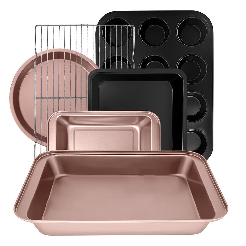 TEMU 6/12/19pcs 11pcs Baking Pan Set + 8pcs Measuring Spoons, Golden And Black Baking Set, Includes Cookie Sheet, Toast Pan, Muffin Pan, Cake Pan,