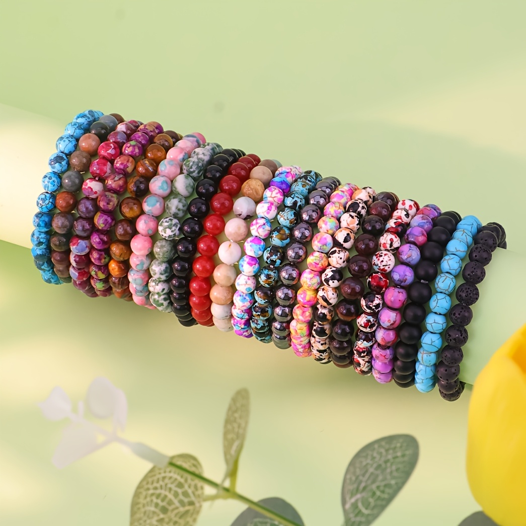 21pcs Vintage Beaded Stretch Bracelets Set Stone Elastic Jewelry