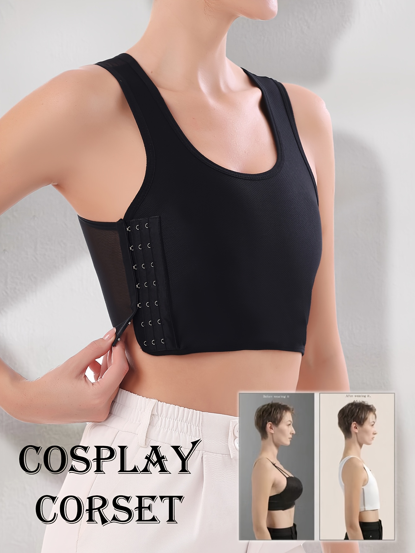 Women'S High Support Sports Bralette, Solid Color Polyester Knit Fabric,  Contrast Mesh Detail, No Padding Chest Support Binder, Ideal for Yoga Gym,