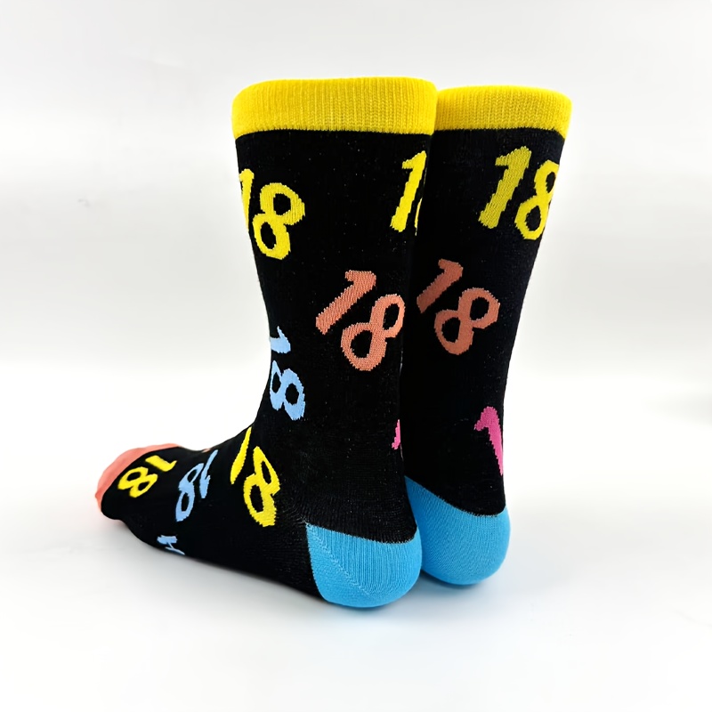 E-shop 1 Paar Herrensocken " 18" - hochwertig, atmungsaktiv, farbenfrohes Zahlen-Druck, ideal für Geburtstagsgeschenke, Erwachsenensocken|spielhaftes